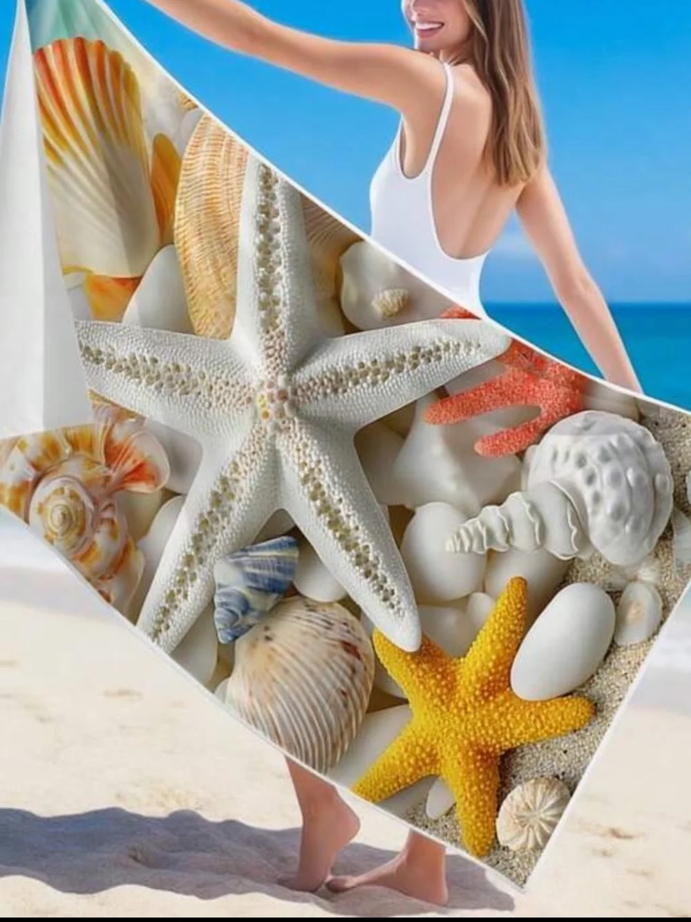 Multicolor Seashell & Starfish Beach Bath Towel - Brand